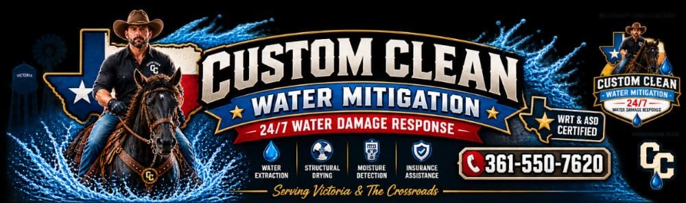 Water damage mitigation banner with cowboy